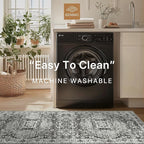 GENIMO Machine Washable 8x10 Area Rugs for Living Room, Non Slip Vintage Rugs, Low Pile Lightweight Chenille Print Rug for Bedroom, Dining Room, Home Office, Deep Gray