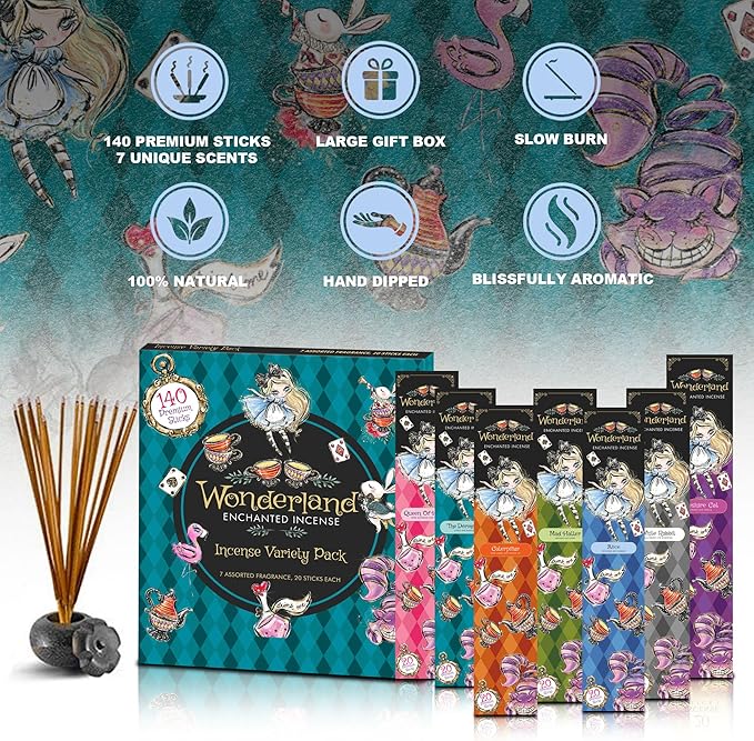 Mecka Wonderland Fantasy Incense Sticks Gift Set | 140 Insence-Sticks for a Whimsical Journey | 7 Enchanting Scents for Aromatherapy & Relaxation | Premium Slow Burn Long Lasting All Natural Insenses