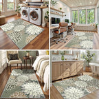 Area Rug 3x5 Brown White Washable Entry Rug Multicolored Tropical Botanical Modern Floral Indoor Kitchen Door Mat Entrance Carpet Non Slip for Bedroom Living Room, Porch