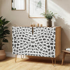 SIGNWIN Sideboard Buffet Cabinet, Kitchen Storage Cabinet with 2 Doors, Black & White Polygon Patterns, Cupboard Console Table for Dining Room - 35" L x 18" W x 29" H