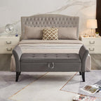 Furniliving 51” Bedroom Bench, End of Bed Bench with Button-Tufted Large Upholstered Storage Bench Ottoman Velvet Window Bench with Storage Shoe Cabinet Bench, for Bedroom, Entryway, Closet, Grey