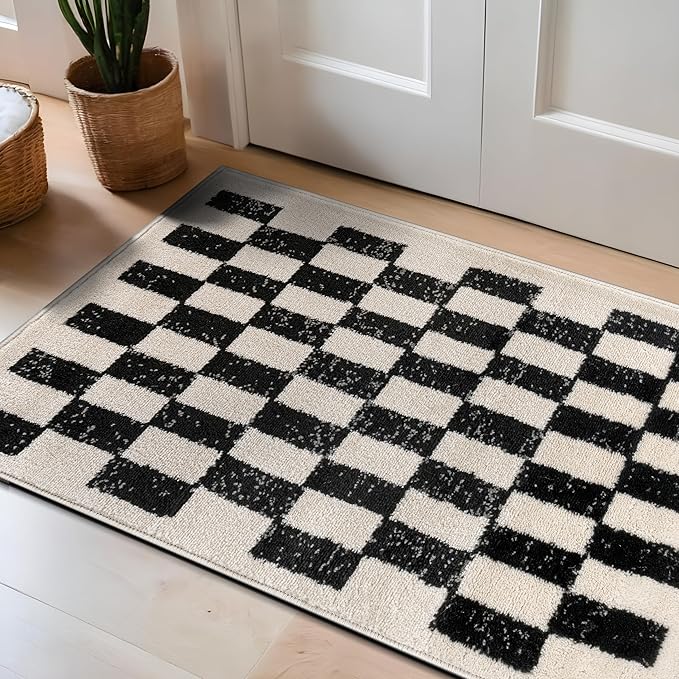 Rugshop Black and White Checkered Area Rug – High-Contrast Grid Pattern Carpet for Living Room, Bedroom, or Dorm – Trendy Contemporary Soft Floor Décor 2' 3" x 4' Black