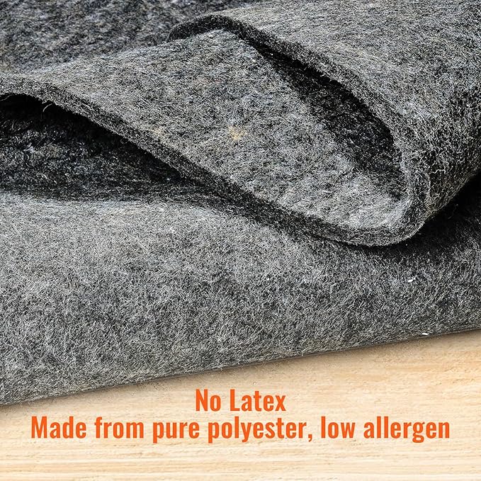 VEVOR Rug Pad Without Slip Resistance, Protective Cushioning Carpet Pad 9' x 12', 1/2" Thick, 100% Pure Polyester Felt, 10-11㎡ Premium Comfort Underfoot Carpet Padding Rug Cushion for All Floor, Gray