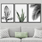 SIGNWIN Framed Canvas Print Wall Art Trio of Jungle Palms & Snake Succulents Floral Plants Photography Modern Art Minimalist Black and White for Living Room, Bedroom, Office - 24"x36"x3 Black