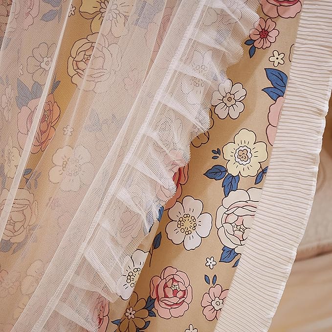 VETHIN Double Layer Princess Round Dome Canopy Bed Curtain for Girls Adults,Children Dreamy Mosquito Net,Cute Bedroom Decoration Castle Play Tent Reading Nook Canopies (Flowers/White)
