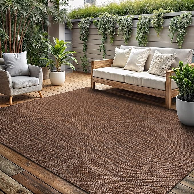 Washable Indoor Outdoor Rug 6x9 Weather Resistant Area Rugs Modern Solid for Porch Deck Balcony Backyard Patio Outside Carpet (6 X 9 Gold Brown)