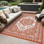 GAOMON Extra Large Outdoor Rug 10x20 Waterproof Plastic Straw Rug Reversible Vintage Patio Carpet, Portable Picnic Camping Mat with Bag & Stakes, Outside Carpet for Balcony Garden Yard, Orange Red