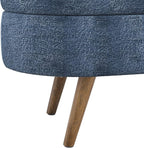 Oval Storage Bench 43.5" Linen Fabric Upholstered Entryway Bench with Solid Wood Legs Ottoman Bench Indoor Bench for Living Room/Bedroom/End of Bed/Entryway (Blue)