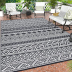 GAOMON Reversible Outdoor Rug 9'x18' Waterproof Plastic Straw Rug, Patio Rug, Large Modern Area Rug Carpet, Indoor Outdoor Rugs for Camping, Porch, Deck, Balcony, Backyard, Grey/White(Bohemia)