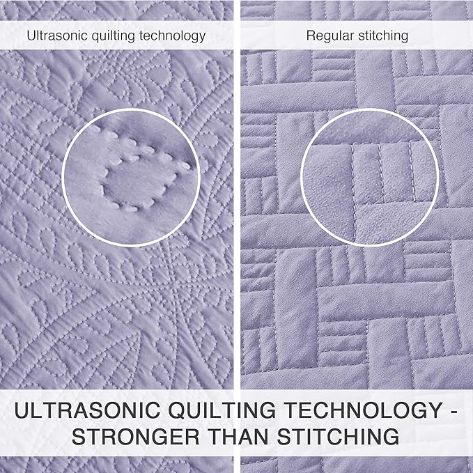 Love's cabin Quilts for Full Bed Lavender Bedspreads Bedding Set - Lightweight Bedspread Comforter - Coin Pattern Bedding Coverlet for All Season - 3 Pieces (1 Quilt, 2 Pillow Shams)