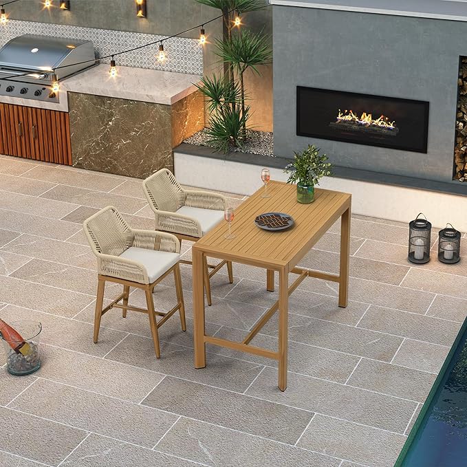 PURPLE LEAF 39.1'' Rectangle Outdoor Patio Counter Height Dining Table, Durable Aluminum Bar Height Pub Table for Counter Bar Stool, Water-Proof Tall Dining Table with Sturdy Legs, Teak