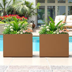 FENCY Metal Planter Box, Large Rectangular Planters for Outdoor Plants, Outdoor Tall Planters with Drainage Holes, Brown Metal Planters (30" L x 12" W x 24" H)