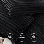 Bedsure Fluffy Duvet Cover Set - Ultra Soft Plush Shaggy Comforter Cover Queen Size, Warm Flannel Fleece Bed Sets for Winter, 3 Pieces (Striped Pattern, Black)