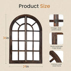 Arched Wall Mirror with Window Design, 36"x24" Rustic Farmhouse Wood Mirror for Wall Decor, Decorative Vintage Arch Mirror for Living Room, Bedroom, Entryway