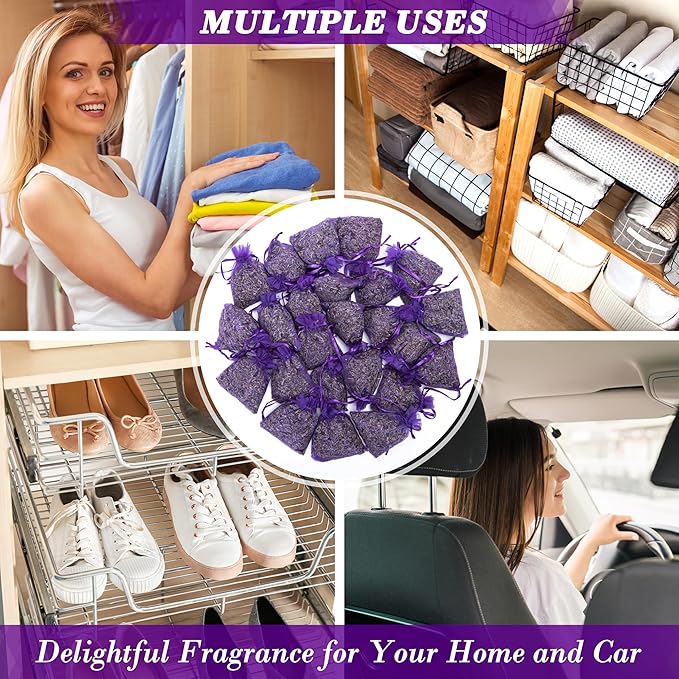 Pack of 24 Lavender and Cloves Sachets for Clothes Storage, Home Fragrance Sachet for Closets, Garment Bag or Drawers, LV-H-1