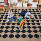 Lahome Checkered Easy Jute 5x7 Area Rugs, Washable Outdoor Patio Rug for Living Room Diamond Indoor Outdoor Carpet, Farmhouse Geometric Non Slip Black Carpet for Backyard Dining Room