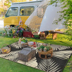 GENIMO Outdoor Rug 8' x 10' Waterproof for Patios Clearance, Reversible Outdoor Plastic Straw Camping Rug Carpet, Large Area Rugs Mats for RV, Camper, Deck, Balcony, Porch, Beach, Picnic, Black&Beige
