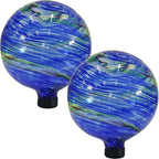 Sunnydaze 10-Inch Gazing Ball for Garden - Glass Gazing Globe for Outside - Garden Orb Yard Decor - Northern Lights - Set of 2