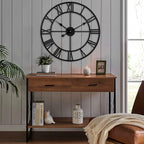 CLXEAST Silent 24 Inch Wall Clocks for Living Room Decor, Large Black Metal Roman Numeral Wall Clocks for Modern Farmhouse Home Decor,House Warming Gifts New Home