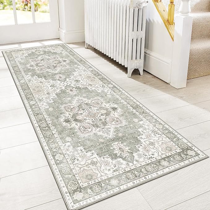 GENIMO 2x10 Runner Rugs for Hallway, Machine Washable Non Slip Vintage Rugs, Low Pile Lightweight Soft Print Rug for enrtyway, Corridor, Home Office, Kitchen, Moonlight