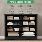 Dresser for Bedroom with 8 Drawers, 48" Wide Wood Chest of Drawers with Deep Drawers & Mental Handle, Modern Dresser TV Stand, Wooden Closet Storage Organizer for Living Room, Hallway, Entryway, Black