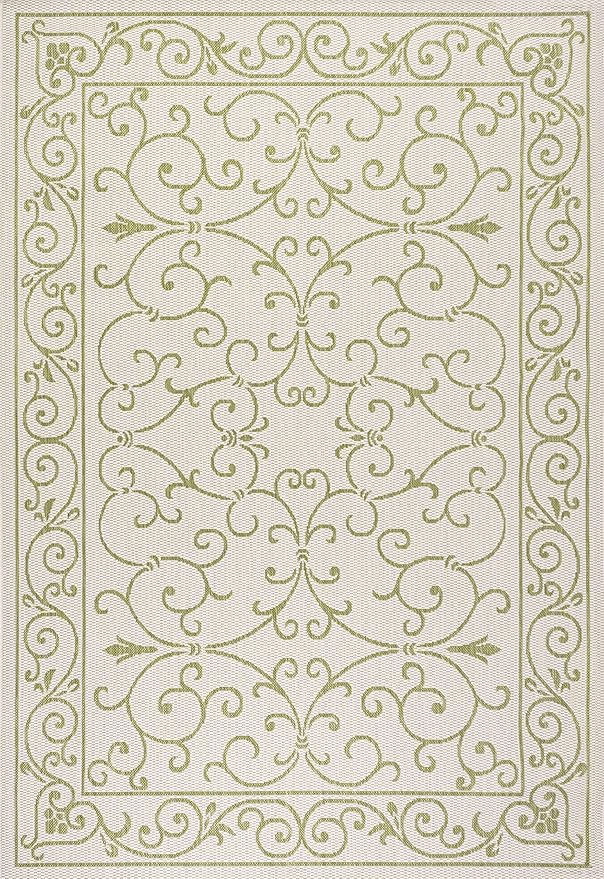 JONATHAN Y Vintage Filigree Indoor Outdoor Area Rug 5X8 Cream/Green, Charleston Textured Weave for Backyard, Patio, Porch, Easy-Cleaning, High Traffic, Pet-Friendly, Non-Shedding (SMB106I-5)