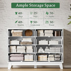 Fluted Dresser with 8 Drawers, 54" Wide Modern Chest of Drawers with Metal Handle, Wooden Dresser TV Stand, Wood Closet Clothes Storage Organizer for Bedroom, Living Room, Hallway, Solid White