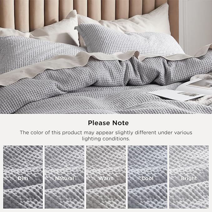 Bedsure Cotton Duvet Cover Set - 100% Cotton Waffle Weave Grey Duvet Cover California King Size, GentleSoft™ and Breathable Cal King Bedding Set for All Season, 3 Pieces, 104"x98"