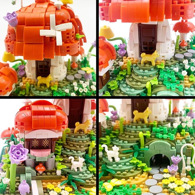 Mushroom House Micro Building Blocks，2798 PCS Mini Flower House Architecture Building Set for Adults Teens，Garden House Buiding Toy with Small Animal Models，Creative Collectible Gifts for 14+
