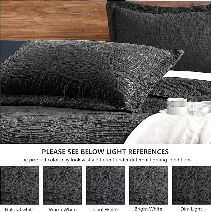 Love's cabin Quilts for Queen Bed Black Bedspreads - Soft Bed Fall Lightweight Bedspread Comforter - Modern Style Coin Pattern Coverlet for All Season - 3 Pieces (1 Quilt, 2 Pillow Shams)