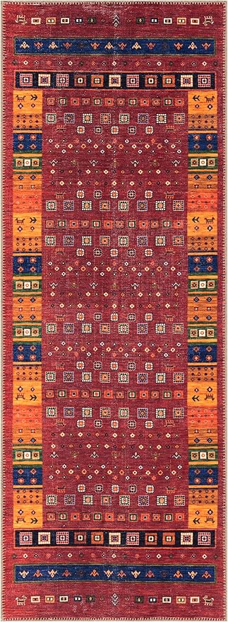 Keen Home Design 2x7 Rug - Machine Washable Runner Rug with Non-Slip Backing, Ideal for Hallway, Entryway, Kitchen, Laundry Room - Vintage, Easy Clean, Durable, Low Pile Rug - (2'6" x 7')