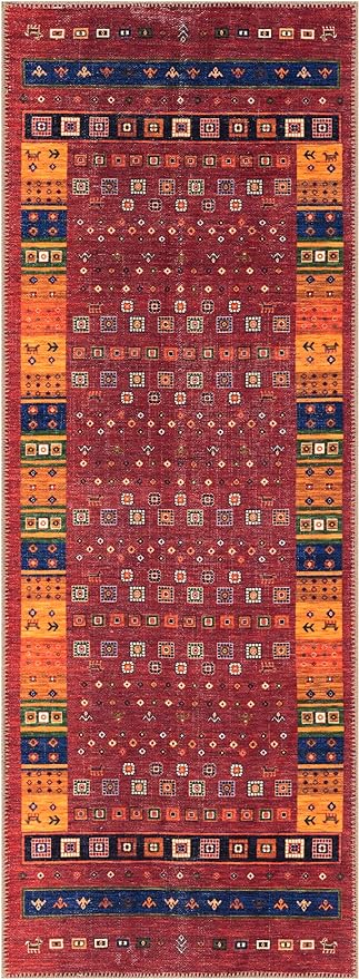 Keen Home Design 2x10 Rug - Machine Washable Runner Rug with Non-Slip Backing, Ideal for Hallway, Entryway, Kitchen, Laundry Room - Vintage, Easy Clean, Durable, Low Pile - (2'6" x 10')