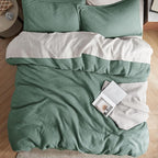 Bedsure Cotton Duvet Cover Queen - 100% Cotton Waffle Weave Green Duvet Cover Queen Size, GentleSoft™ and Breathable Bedding Set for All Season, 3 Pieces, 90"x90"