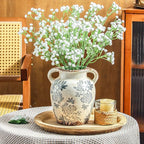 Enra Vintage vase with Handle,Blue and White Ceramic Decorative Flower vase, Chinoiserie Floral Vase,Large Rustic Vases for Home Decors, Living Room, Bookshelf, Office,7.8 in