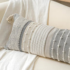 BlissBlush Gray Boho Lumbar Throw Pillow Cover 14x36 Grey Accent Long Body Lumbar Pillow for Bed Decorative Modern Bohemian Woven Textured Lumbar Pillow for Bed Cover ONLY