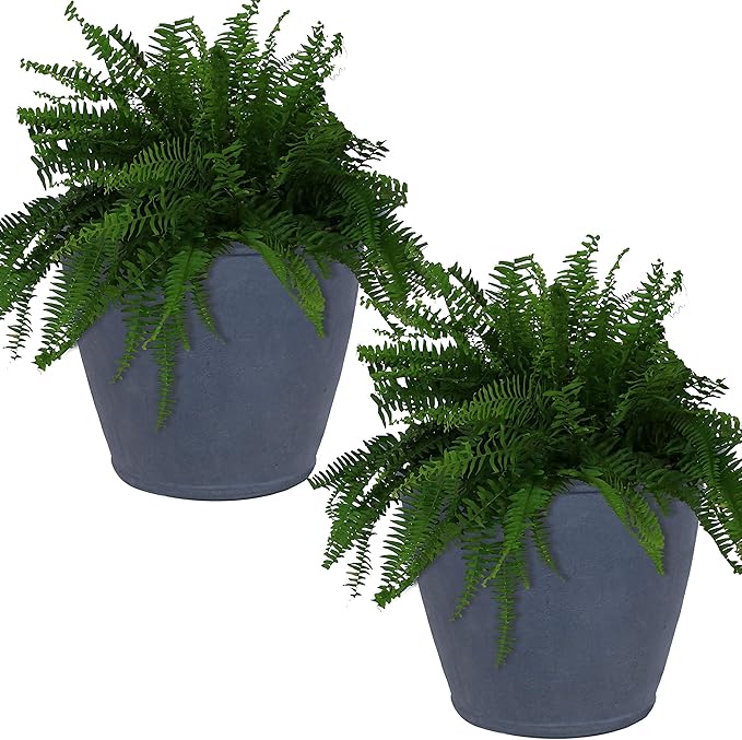 Sunnydaze 24-Inch Anjelica Large Plastic Pot for Plants - Outdoor Polyresin Round Planter with Drillable Drainage Holes - Slate - 2pk