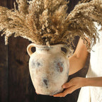 Enra Rustic Farmhouse Vase with Handle,7.8 Inch Pottery Decorative Flower Vase for Home Decor,Large Vintage Terracotta Vase for Table, Living Room, Bathroom Decoration, Shelf Decor, Mantel