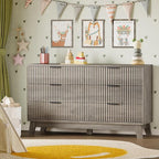 53" Long Dresser for Bedroom, 6-Drawer Dresser with Fluted Fronts, Wide Wood Chest of Drawers, Smooth Metal Slides, Stable Base, Modern Clothes Storage Cabinet for Living Room, Hallway