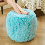 XeGe Fluffy Faux Fur Inflatable Pouf Ottoman, Cozy Portable Fuzzy Foot Stool, Furry Foot Rest Floor Pouf Anti-Slip Kids Girls Adult, Cute Round Ottoman Cushion for Living Room Bedroom, Ombre Aqua
