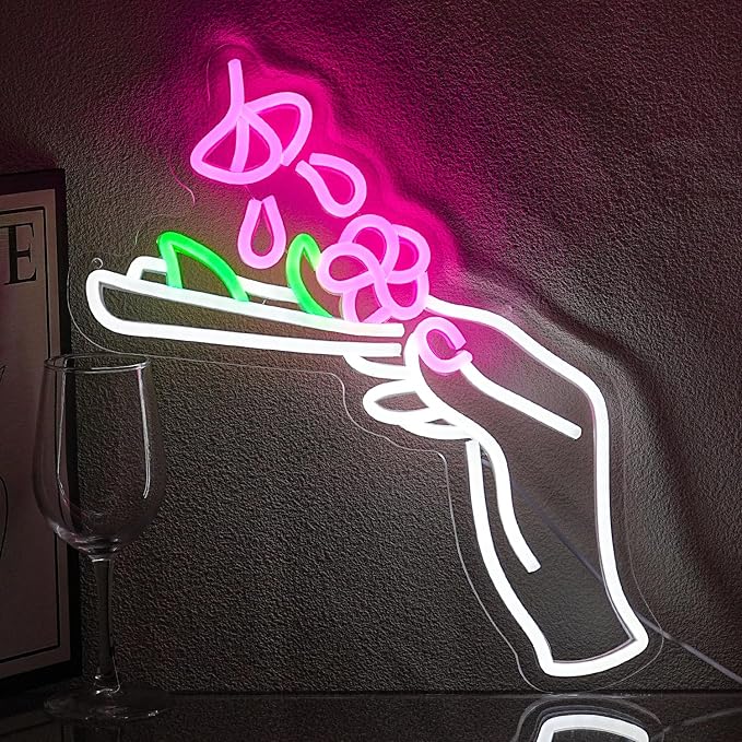 Holding Neon Sign for Berdroom Hand Neon Light Green Leaf Neon Light Sign for Wall Decor Gesture LED Neon Signs for Beer Bar Man Cave Living Room Hotel Pub Recreation Room Art Wall Decoration