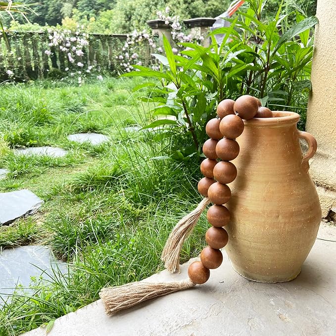 OMISHE Extra Large Wood Bead Garland Brown with 1.6" Diameter Wooden Beads and Tassels, 41" Long Rustic Farmhouse Country Decorative Beads for Home Tiered Tray Decor, Brown