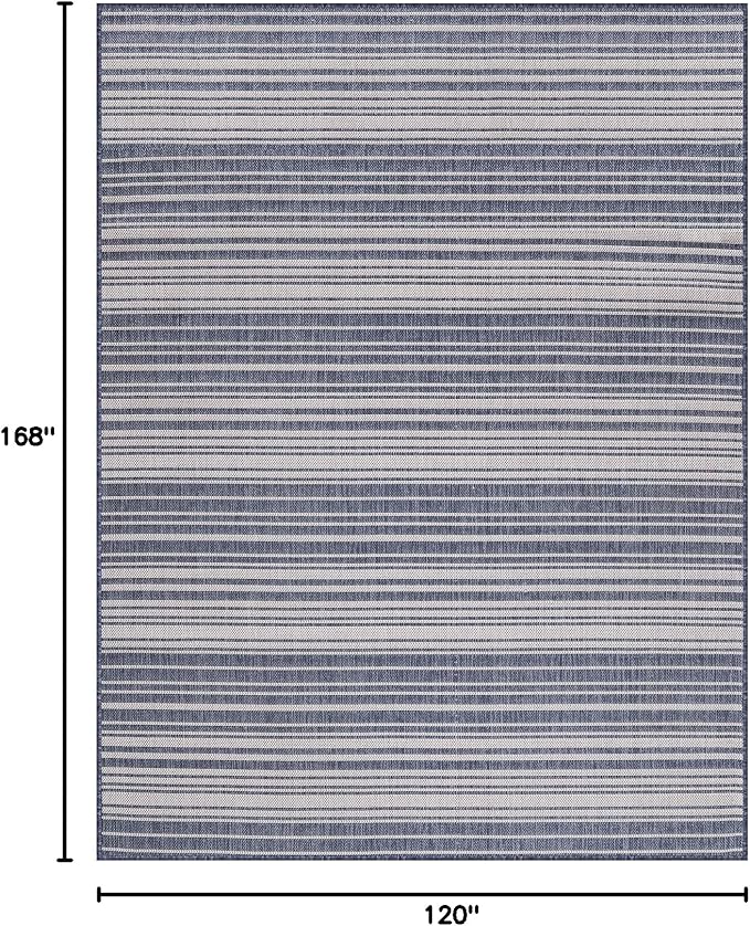 Stripe Outdoor Rug 10x14 Washable Outside Carpet for Indoor Patio Porch Waterproof Easy Cleaning Non Shedding Area Rugs Blue 10 x 14