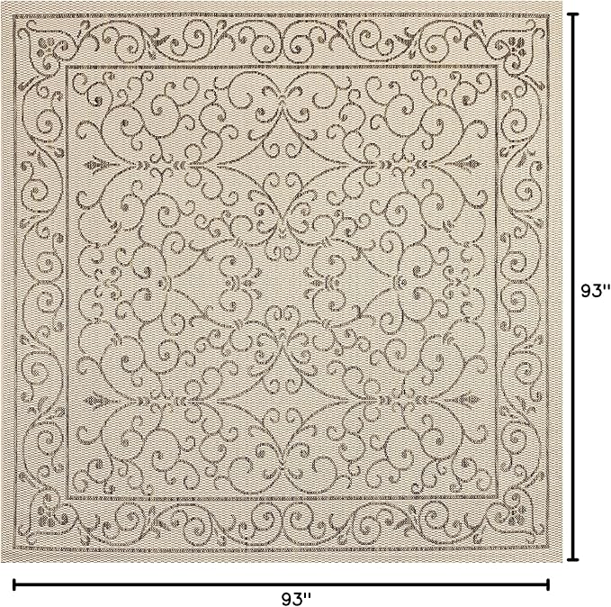 JONATHAN Y Vintage Filigree Indoor Outdoor Square Area Rug 8X8 Beige/Brown, Charleston Textured Weave for Backyard, Patio, Porch, Easy-Cleaning, High Traffic, Pet-Friendly, Non-Shedding (SMB106A-8SQ)