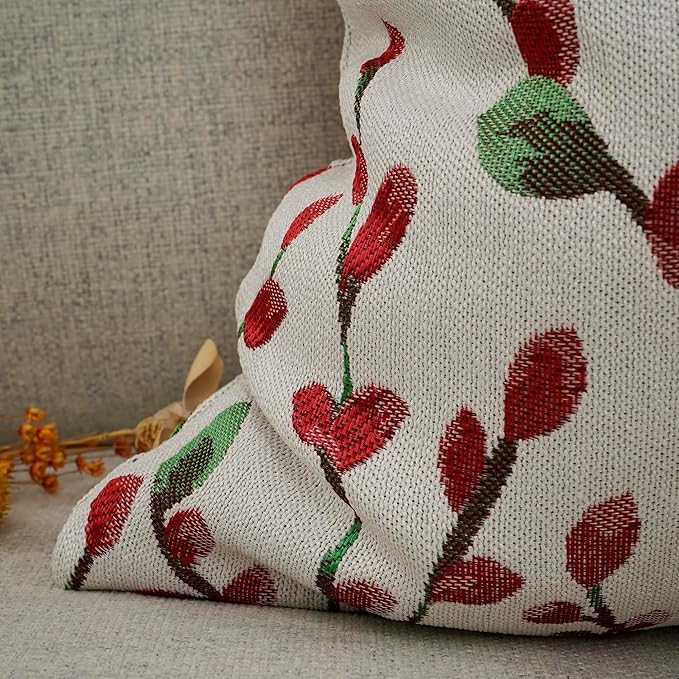 YOUR SMILE Christmas Red Classical Embroidery Jacquard Teal Leaf Pattern Square Decorative Throw Pillow Case Cushion Cover 18 x 18 inch