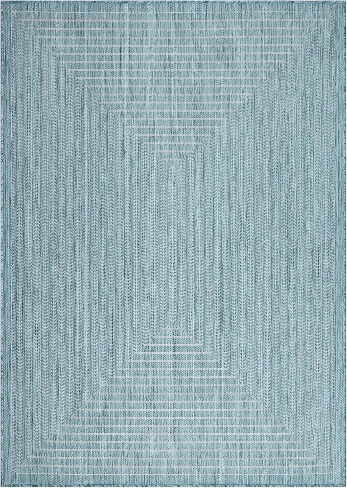 Adiva Rugs Outdoor Indoor Area Rug, Weather Resistant, Easy to Clean, Stain Resistant Floor Mat for Dining Room, Backyard, Deck, Patio (Aqua Weiss, 8' x 10')