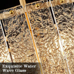 Modern Glass Chandelier Gold Drum Chandelier Light Fixture Round 24in Dining Room Chandelier Lighting 8 Light Ripple Glass Chandelier for Living Room Bedroom Entry Foyer