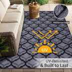 OLANLY Reversible Outdoor Rug 5x8 ft Clearance, Waterproof Outdoor Plastic Straw Rug with Interlacing Pattern, RV Mat for Patio, Camping, Balcony, Deck, Backyard, Black & Grey