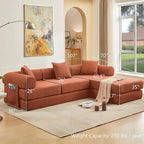 107" Oversized Convertible Sleeper Sofa Bed, Corduroy L Shape Sectional Couch, Folding Sofa Bed with Side Pocket, Modern Cloud Floor Mattress Couch, Modular Sofa for Living Room, Orange