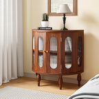 31'' Sideboard Buffer Cabinet with Storage, Semi-Circle Modern Accent Storage Cabinet with Wooden Finish & Acrylic Doors, Console Table for Living Room Entryway Hallway (Walnut)