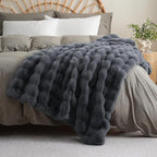 BENVWE Faux Fur Throw Blanket for Couch Bed - Fluffy Soft Thick Bubble Blanket for Living Room Home Decor - Fathers Day Birthday Gifts for Women Men, Grey, 63" x 80"